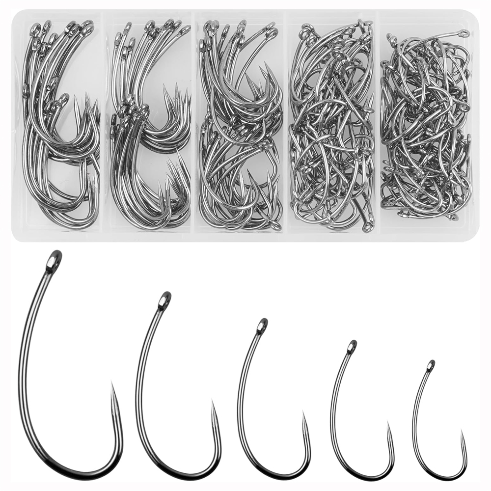 Fishing Hook Barbless - Barbless Fishing Hooks Kit, Shank curvo,
